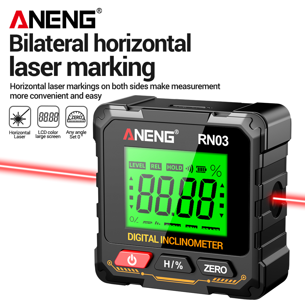 Stud Finder With Laser Level - Magnetischer digitaler Winkelmesser ANENG RN03 Laser-Neigungsmesser,