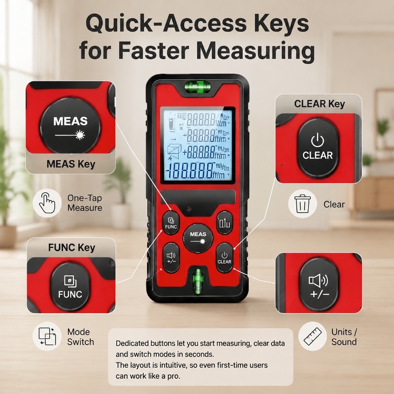 Stud Finder With Laser Level - 120M Laser-Entfernungsmesser, wiederaufladbar über USB-C, Laser-Entfernungsmesser