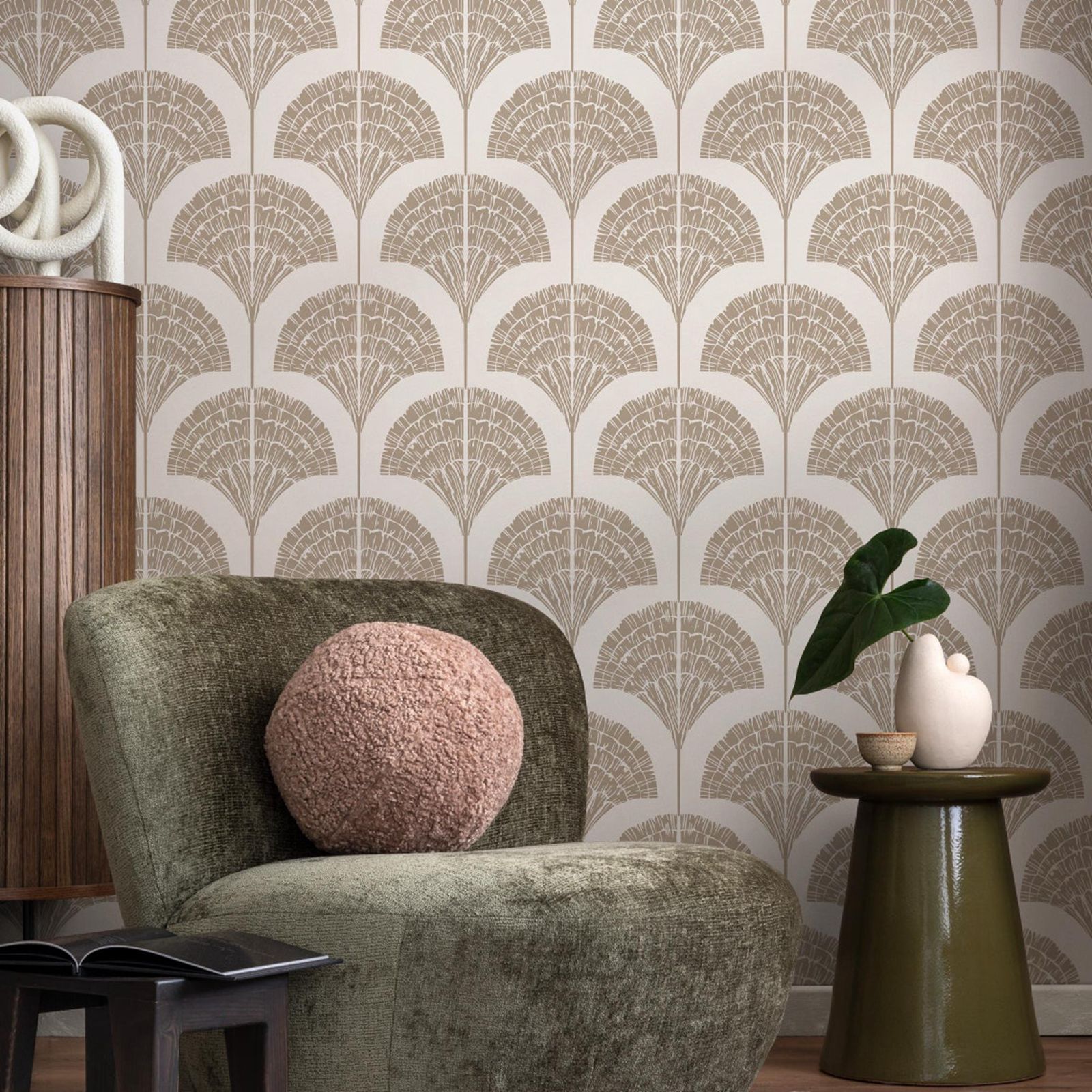 Moisture Meter Wall Wood - Tapete Beige Boho Bögen Tapete Peel